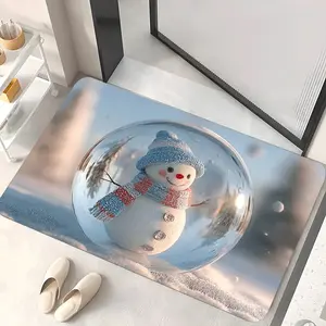 Cute Cartoon Snowman Door Mat, Non-Slip Winter Floor Rug, Home Decor Entryway Foot Pad, Festive Atmosphere Carpet, 1pc Warm Design