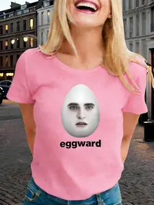 Women's Summer Casual Round Neck T-Shirt, Fun 'eggward' Twilight Meme Print, Soft Comfortable, Movie Fan Daily Wear