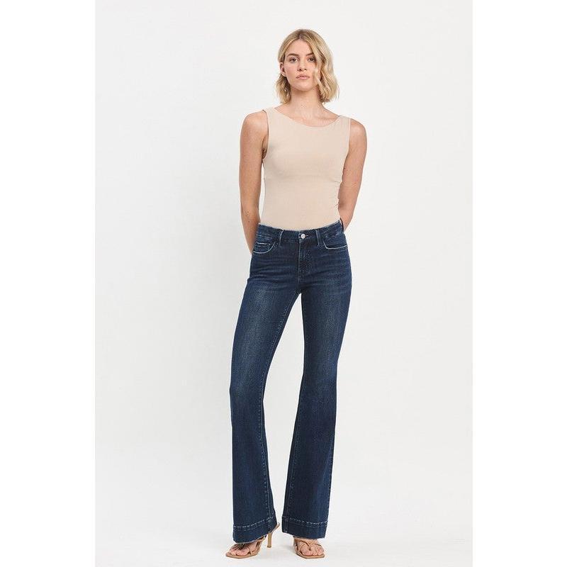 Lovervet Mid Rise Dark Wash Full Length Flare Jeans