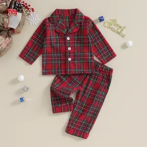YSHWHWTS Kids Christmas Pajamas Set Plaid Button up Long Sleeve Shirt and Elastic Pants Loungewear Sleepwear