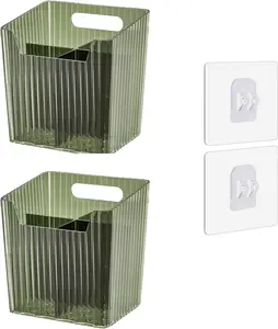 Set Of 2 Storage Organizer Bins Wall Mounted Shower , Bathroom shelves Stackable Clear Plastic  Holder Adhesive Hanging Bin for Bathroom, Kitchen, Cabinet, Shower  Small (Green)