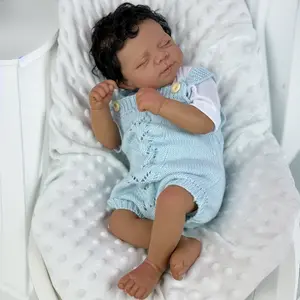 TopLink 45 CM Asleep Reborn Black Brown Skin Baby Doll Toy For Girl Lifelike Vinyl Limbs Cloth Body Smile Babies Doll Birthday Gift Collectable Humanoid Dolls with Closed Eyes Rooted Eyelashes