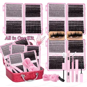 Spikes Lash Extension Kit, Eyelash Extension Set, 3 Boxes Lash Clusters Eyelash Extensions, Eyelash Tools, 80-200D, 9-16mm, Spikes, DIY Cluster Lashes Gift Packs With Bond, Seal, Tweezers & Headband, DIY Salon Look at Home for Beginners