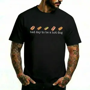 Bad Day To Be A Hot Dog Graphic T-Shirt Funny Foodie Humor Tee Crewneck Cotton Short Sleeve Top for Men Women Retro Summer Casual Streetwear Oversized Fit Daily Wear Shirt Printed Printed