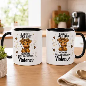 Funny Highland Cow Mug (11oz/15oz) Leopard Print Cute Cow with Knife Graphic Sarcastic Quote Humor Design Perfect for Office Desk Home Kitchen Birthday Gift Coffee Lovers