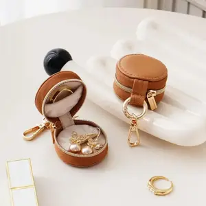 Portable Mini Jewelry Organizer Box for Earrings and Rings, Round Design with Detachable Handle, Ideal Travel Storage for Women’s Accessories