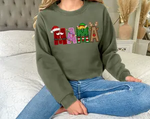 Unisex Faux Embroidery Christmas Sweatshirt - Mama Auntie Mom Grandma Memaw Mini Festive Holiday