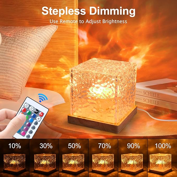 Rechargeable Shower Light No Wiring, 16 Color Changeable Ocean Wave Projector Light, Dimmable Waterproof Shower Lamp with Remote, Rotating Flame Water Ripple Lamp for Shower, Bathroom, Bedroom Decor