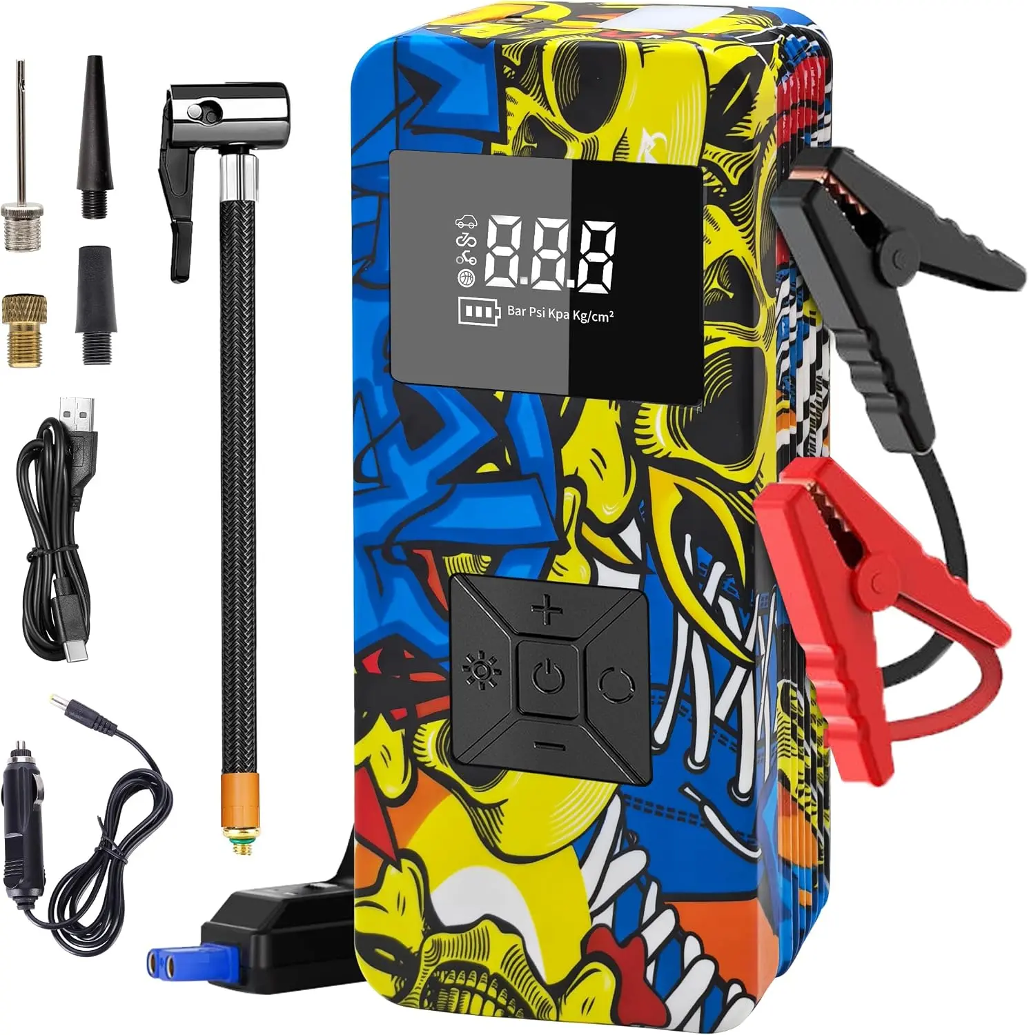 DIBMS Jump Starter with Air Compressor, 8000A 150PSI Battery Jumper Starter Portable Tire Inflator Pump, 12V Jump Box Car Battery Jump Starter with Smart Jumper Cables, LED Light, LCD Display