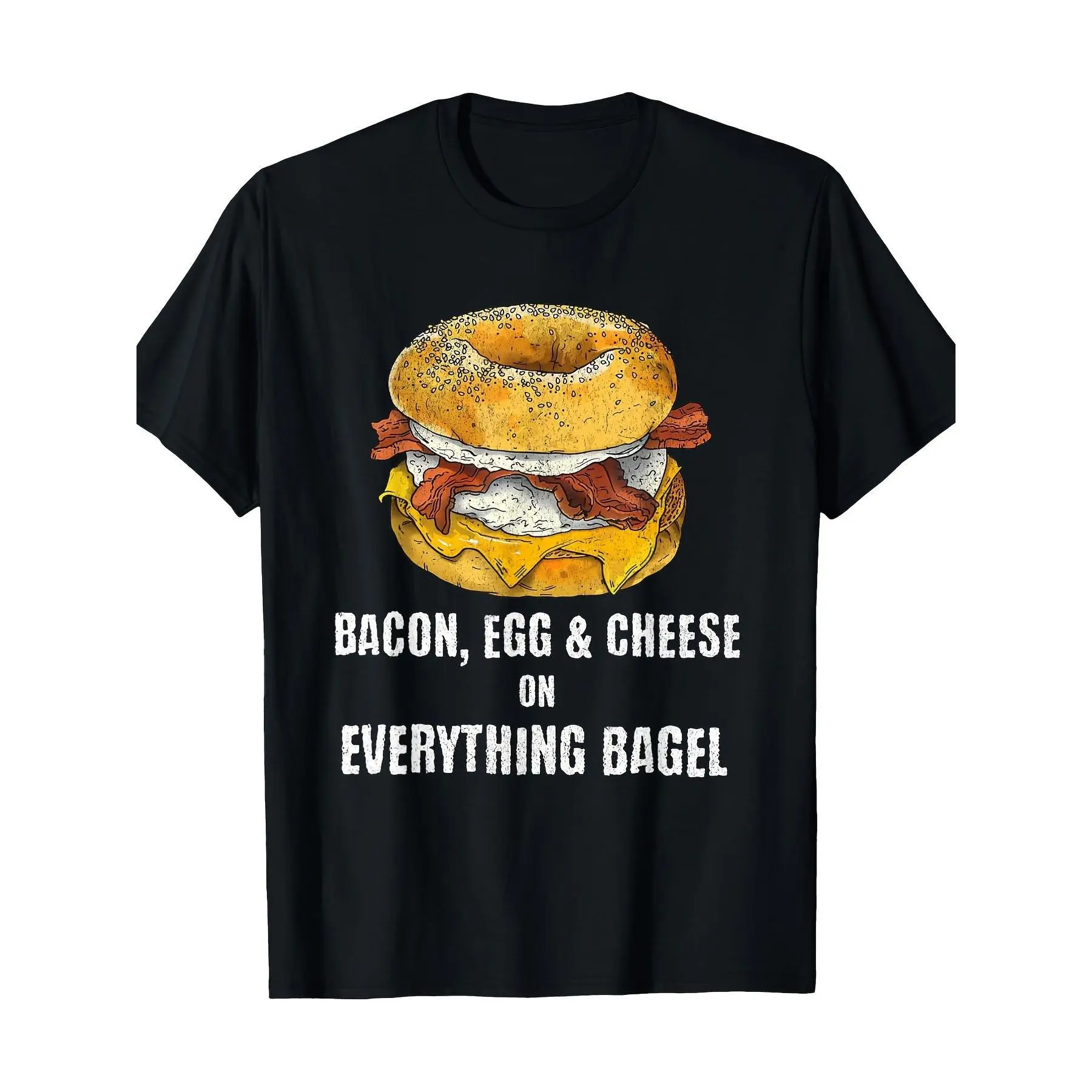 Women's Casual Round Neck Short Sleeve Bacon, Egg, and Cheese Bagel Tops - 220g 100% Cotton T-Shirt