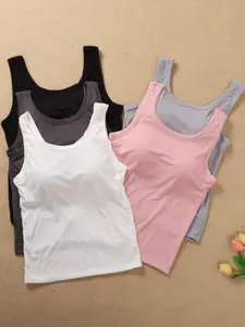 【Plus Size】 Solid Padded Tank Top, Casual Comfy Breathable Sleeveless Top for Daily Wear, Women's Plus Size Underwear for All Seasons