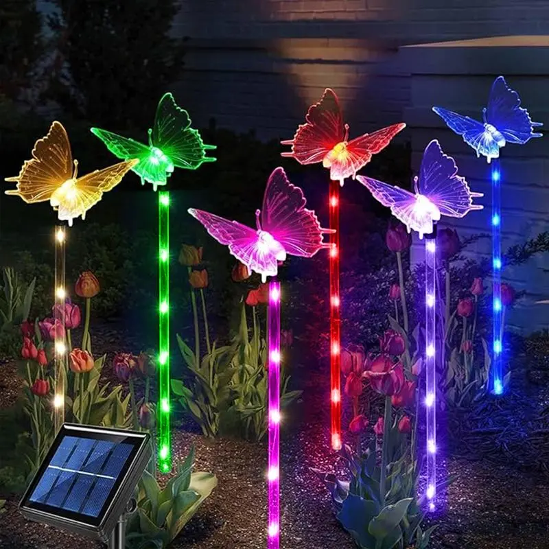 Solar Powered Garden Light, 1 Set Waterproof LED Light with 4 Counts Ground Stakes, Outdoor Decorative Light for Lawn & Pathway, Yard Lighting, Backyard Solar Lights, Solar Garden Lights