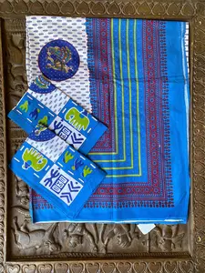 Indi Boho Throw, White Blue Floral Paisley Bedspread, Block