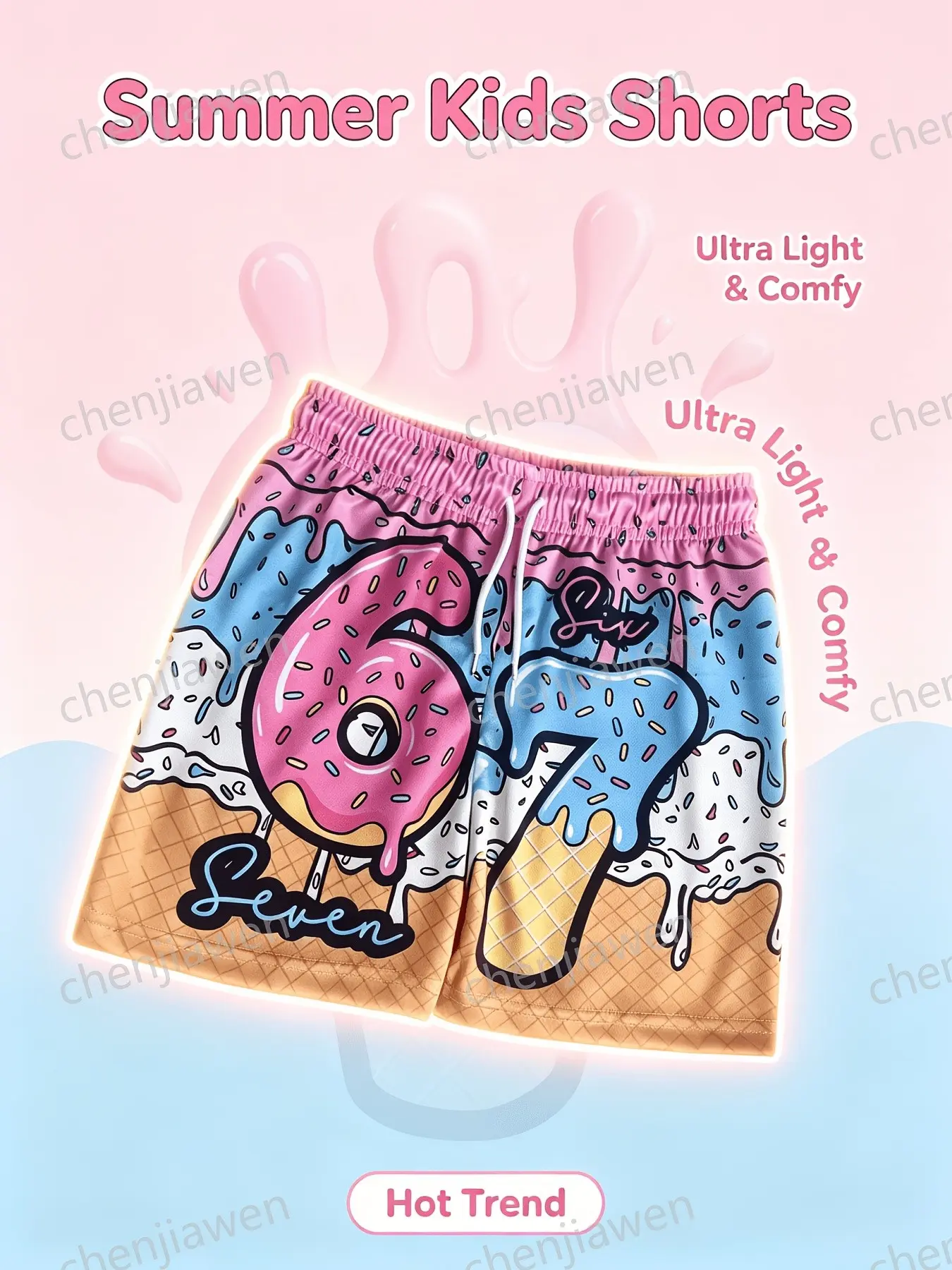 Kids Pink Donut Print Swim Trunks, Boys' Colorful Summer Treat Board Shorts, Elastic Waist Quick Dry Swimwear for Pool & Surfing, Comfy Swim Shorts, Youth Swim Trunks
