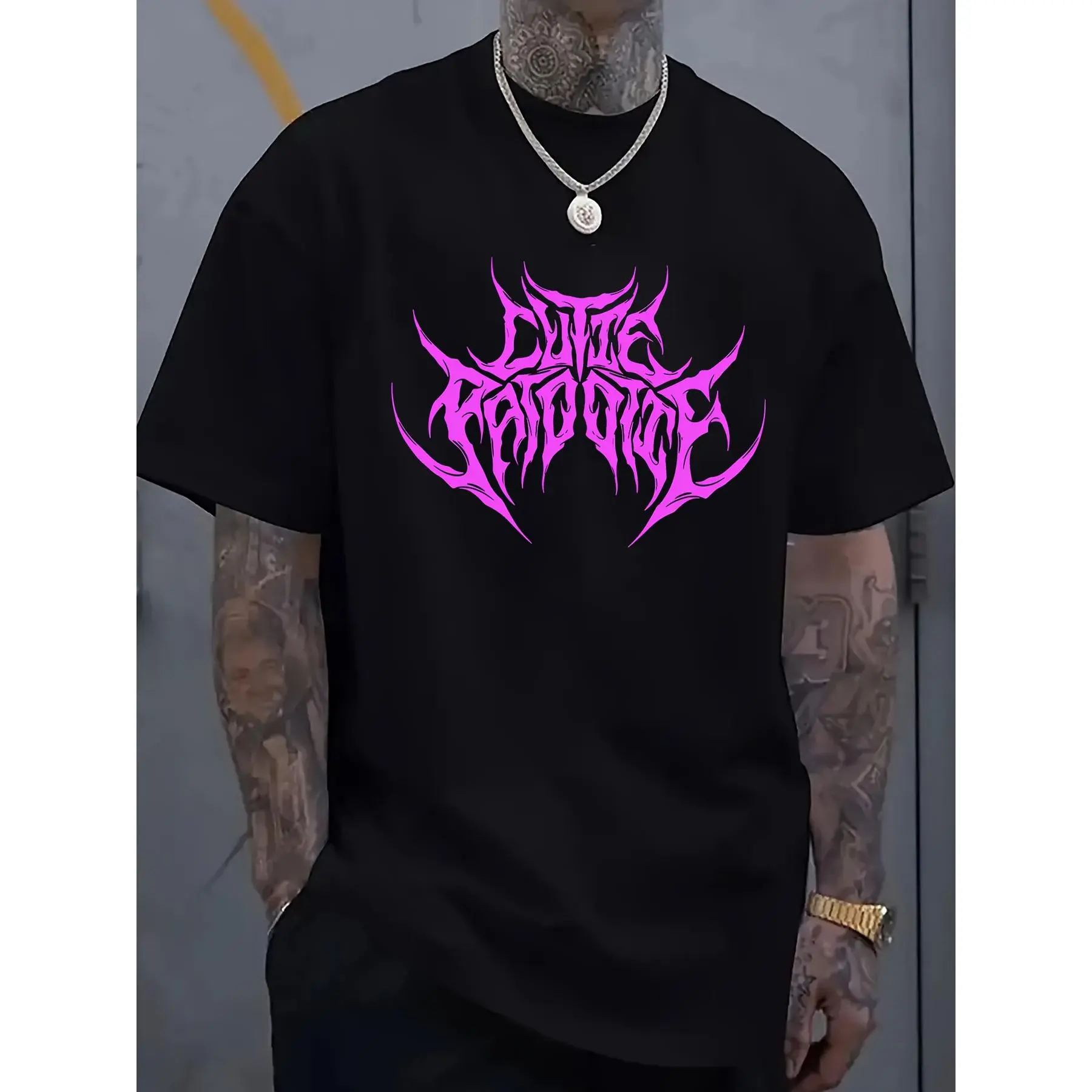 Cutie Patootie Death Metal Sweetheart Design Funny Men's Short Sleeve Graphic T-Shirt - Black Cotton Casual Tee with Vibrant Pink Print, Round Neck, Regular Fit, All-Season Comfort for Casual Outings, Allseason Tshirt | Vibrant Graphic T Shirt