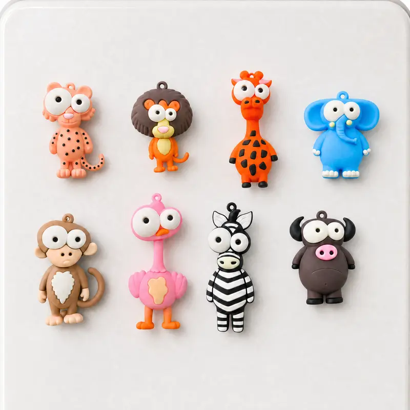 8-Piece Playful Fridge Magnet Assortment Set - Soft Touch 3D Animal Shapes with Bug Eyes, Home Decor Accessories for Fridge Organization, Party Favors & Kids Gift Pack