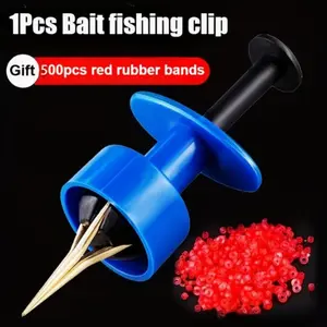 1 Clip + 500 Elastic Rubber Rings, Insect Bait, Baiting Device, Fishing Clip, Hand Tied with Rings, Granular Rubber Bait, Fishing Gear Supplies