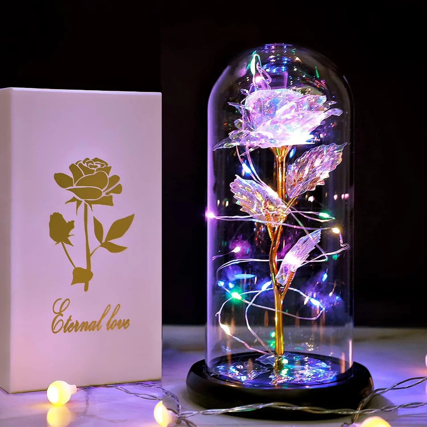 LED Color Changing Lighted Galaxy Eternal Rose in Glass Dome - Magic LED Lighting Home & Festive Party Supply, Birthday Gift for Women (Mom, Wife)