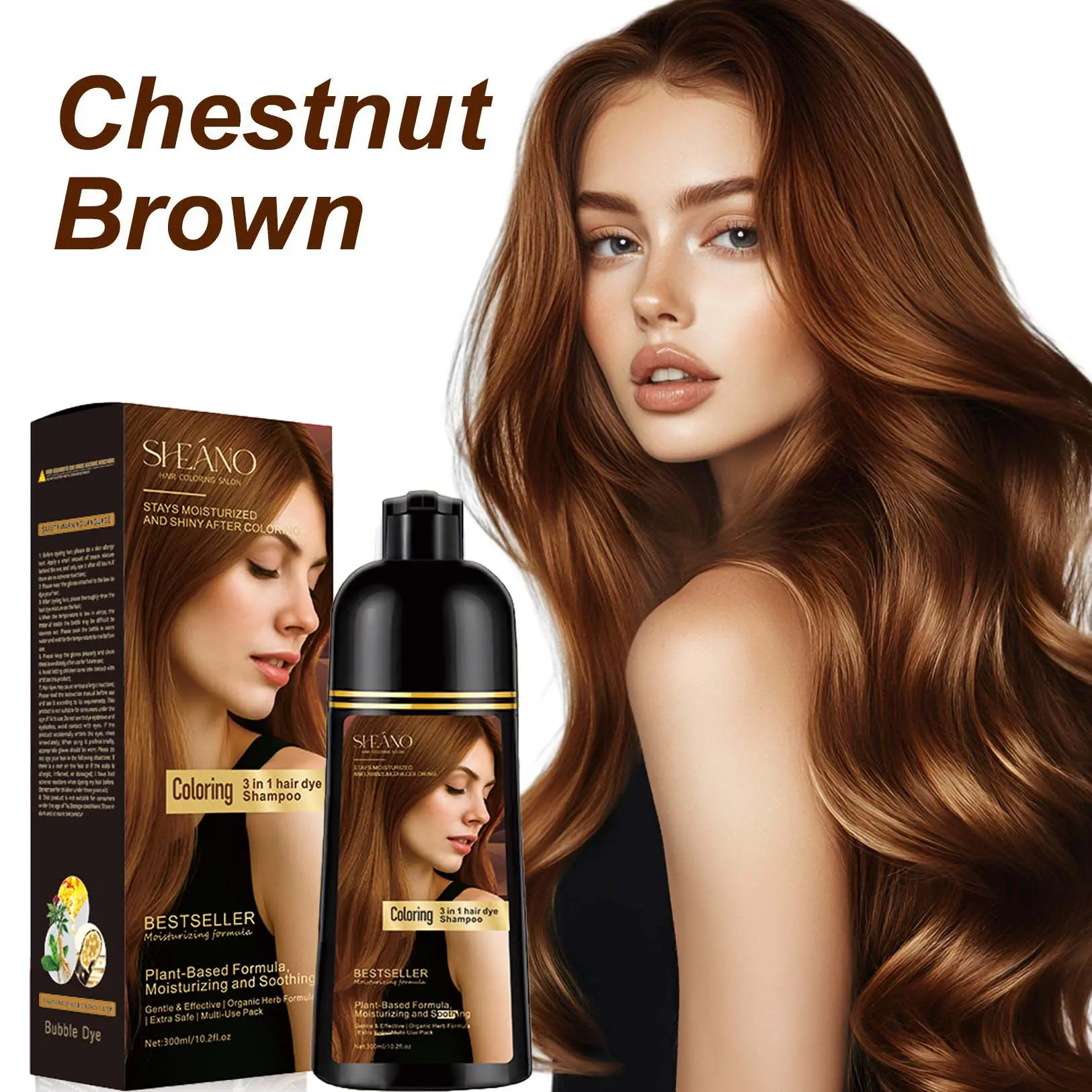 2026 Trend 3-in-1 Herbal Ginseng Dye Shampoo - 100% Gray Coverage, Nourishing Long-Lasting Instant Hair Color for Curly Hair, Dark Brown Haircare