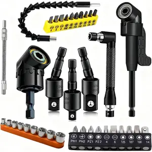 37 count Flexible Drill Bit Extension right angle drill attachment Include 90  Bits drill attachment Hex Shank 105? Right Angle Drill Attachment Short  Rotatable Socket Adapter