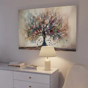 Extra Large Tree of Life Canvas Print - Abstract Yggdrasil Painting Wall Art - Art Deco Classic Contemporary Style - Geometric Pattern - For Spring Summer Seasons - Kitchen Bathroom Living Room Bedroo(Poster only (unframed))