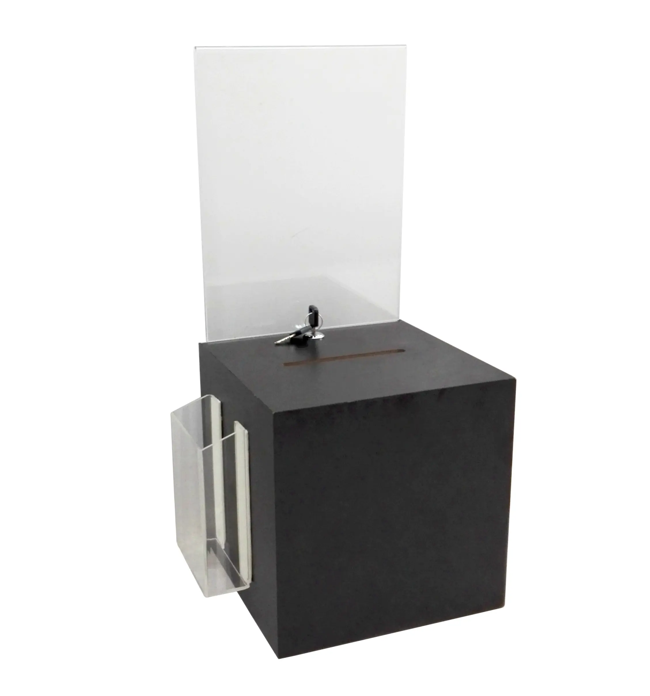 FixtureDisplays® Wooden Suggestion Box Donation Box Ballot Box Charity Box Fund-raising Box w/ Clear Acrylic Header 19251-BLACK-NF Shipping Fee Required