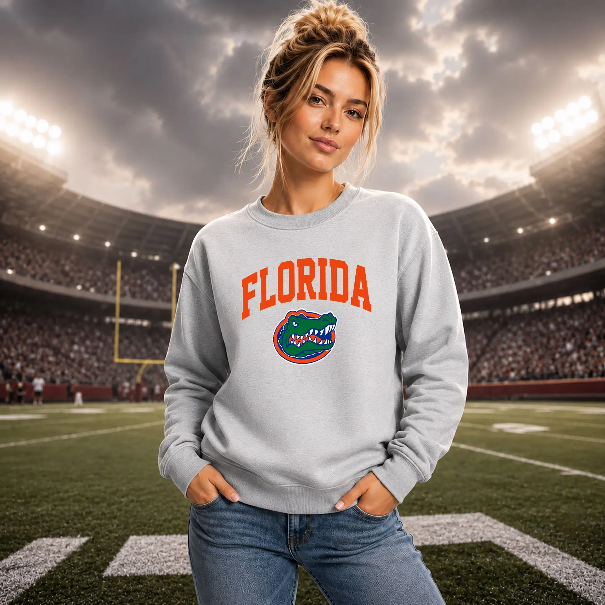 Florida College Spirit Sweatshirt, Vintage Alligator Mascot Football Graphic Crewneck, Retro Campus Game Day Unisex Fan Gift