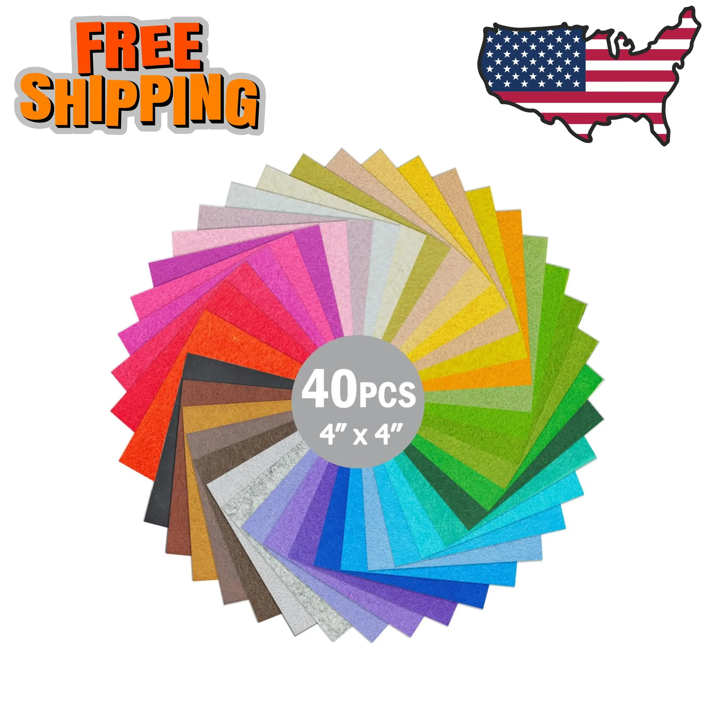 40PCS Felt Fabric Sheets Craft - 4"x 4" Assorted Colors - 1mm