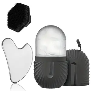 Facial Massage Tool Set, Stainless Steel Scraper & Silicone Ice Tray, Reusable Cold Therapy Brush, Manual Face Cleansing Care Gift