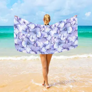 Beach Towel 31"x71" Purple Hydrangea Flowers Pattern Camping Towels Microfiber Beach Towels Sand Free Quick Dry Lightweight Travel Towels for Adults Women Men Girls