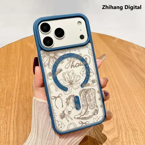 Western Boot Pattern Magnetic Phone Case for IPhone 17 Pro Max Air 16 Plus 15 14 13 12 11 Non-Yellowing Clear Crystal Drop-proof Slim Silicone Shockproof Transparent Acrylic Cover Supports Wireless Charging
