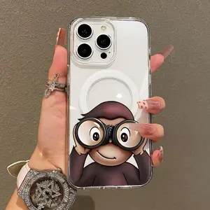 Trendy Magnetic Case for IPhone11/12/13/14/15/16/17 Pro Promax Air Plus, Monkey with Binoculars Lightweight, Drop-Proof,Perfect for Teen Girls, Aesthetic, Accessories