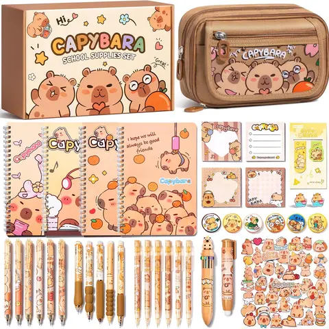 36PCS Lightweight Capybara Stationary Set - Cutecore Stuff Pen Box Kits, Pencil Pouch, Gel Pens, Mechanical Pencils, Stickers, Pins, Notebooks, Sticky Notes - Office Supply Kit for Holidays, Back to School, Teen Girl Gifts