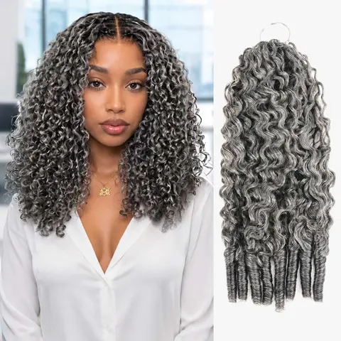 QVR Women's Asian-Inspired Asymmetric Feather Crochet Braiding Human Hair Extensions, Machine-Made, Quick Weaves, Natural Black Curly Texture, 14-24 In Multiple Lengths