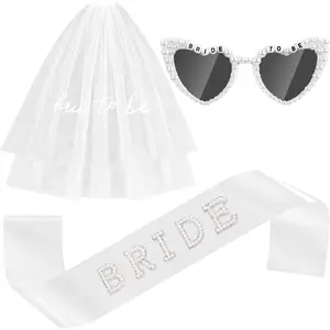 Bride-to-Be Accessory Set with Veil, Sash, and Sunglasses – Ideal for Bachelorette Parties, Bridal Showers, Engagements, the Beach, Honeymoons, and Photo Props