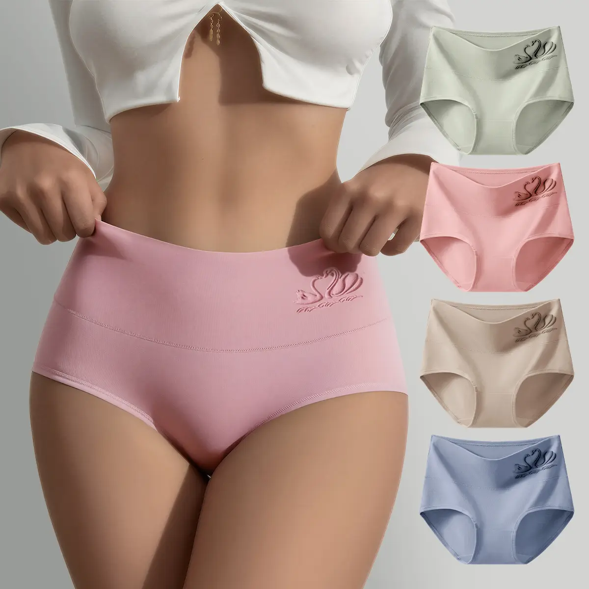 HOTCOM Women’s Cute High-Waist Briefs – Soft Elastic Breathable Everyday Lingerie, Casual Elegance Basic Womenswear Panties