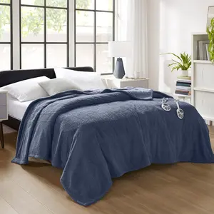 Serta ST54-3577 84 x 90 x 0.25 in. Dream Soft Heated Blanket, Navy - Queen Size