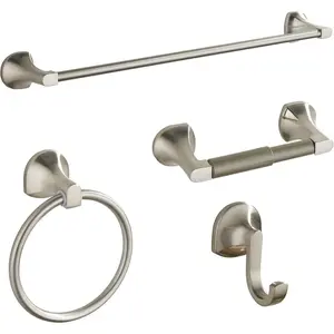 Bathroom Hardware Set Brushed Nickel Adjustable Expandable Towel Bar 4- Bathroom Accessory Set Wall Mounted Robe Hook Toilet Paper Holder Towel Ring Towel Bar