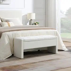 Aobtkel®Modern Bed End Bench with Storage,Upholstered Large Foot Rest Stool, Comfy Window Vanity Bench for Living Room,Bedroom,Dorm,Coffee Table,Linen Beige#Summervibes