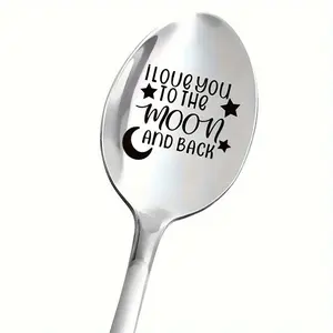 Stainless Steel Engraved Spoon, I Love You to the Moon and Back, Romantic Gift for Valentine's Day, Durable & Fun Design