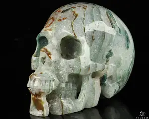 GEODE Huge 5.0" Indian Agate Carved Crystal Skull, Crystal Healing