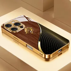 Business high-end textured dragon head pattern electroplated glass phone case for iPhone 17, 16, 15, 14, 13, 12, 11, Pro Max, Plus, Pro, 16E and 17Air models, high definition glass protective case, fashionable design, beautiful and gorgeous
