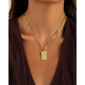 Gold Cross Necklace for Women, Chunky Paperclip Chain Cross Jewelry, Minimal & Trendy Fashion Gift for Valentine’s Day & Anniversary