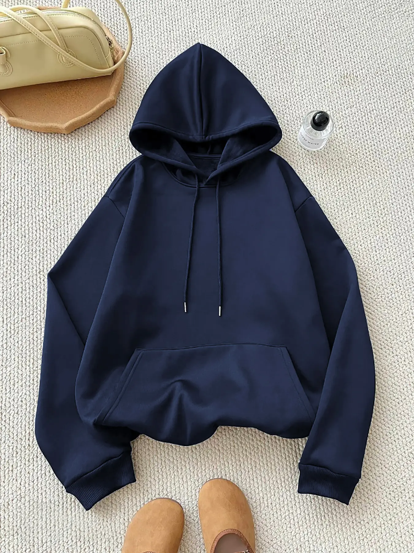 Women's Fall Winter Plain Basic Casual Oversized Baggy Loose-Fitting Drawstring Adjustable Long Sleeve Hoodie, Comfortable and Stylish Sweatshirt Womenswear for Daily Wear Garment