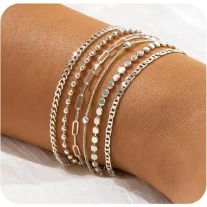 Dainty Silver Bracelets for Women Trendy - Waterproof Stackable Silver Bracelet Set - Perfect for Stylish Women
