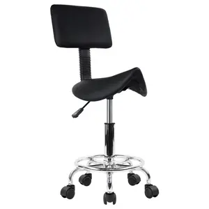 KKTONER Saddle Stool with Foot Rest PU Leather Swivel Adjustable Rolling Stools with Back Support Facial Salon Chair