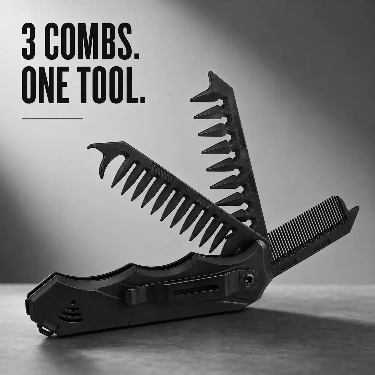 3 in 1 Folding Comb for Men with Wide Tooth Comb Fine Tooth Comb and Styling Pick Portable Pocket Hair Comb with Clip for Slick Back Pompadour and Everyday Styling Black