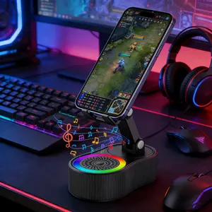 Wireless Induction Audio Bluetooth Speaker 5in1 Phone Holder Emergency Rechargeable (3000mAh) with Colorful Ambient Light 300° Foldable for Tablet iPhone Android, Gifts for Men Women