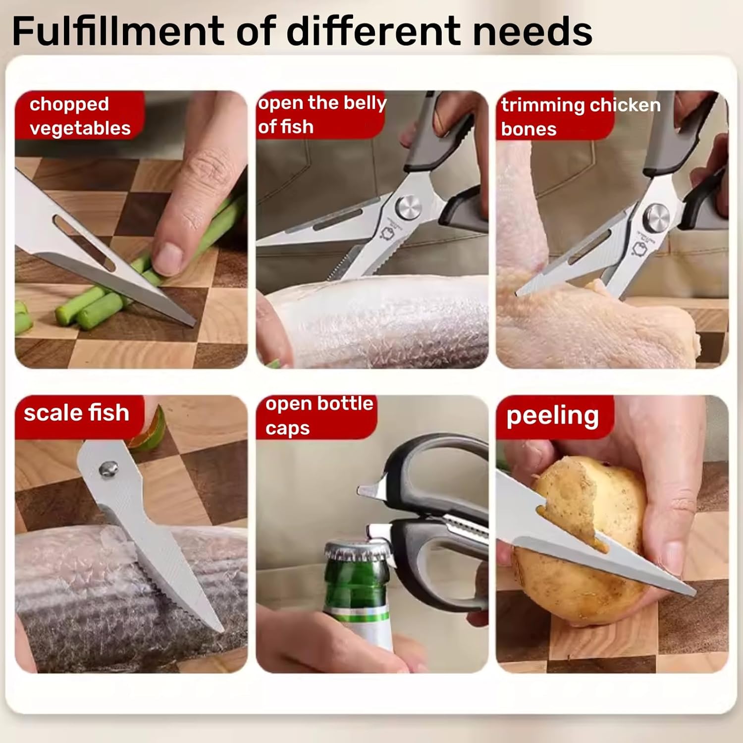 Stainless Steel Kitchen Scissors – Multi-Purpose Shears with Detachable Design, Comfortable Grip, 8.8 Inches, Ideal for Everyday Use,Universal Scissors for Office, Sewing, Fabric, Home, Craft and School Supplies - Suitable for Right/Left Hand