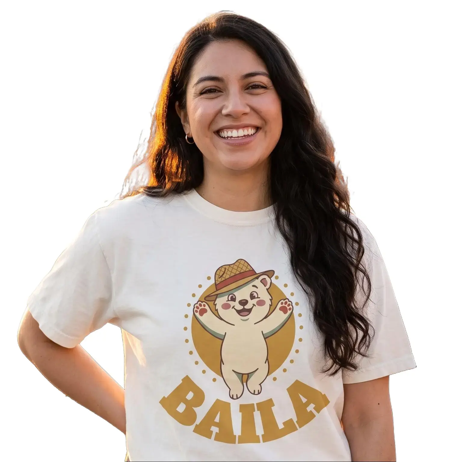 Baila Dancing Bear T-Shirt, Soft Garment-Dyed Cotton Tee, Cute Retro Bachata Graphic Shirt, Latin Dance Gift, Unisex Relaxed Fit Evening Fabric Womenswear